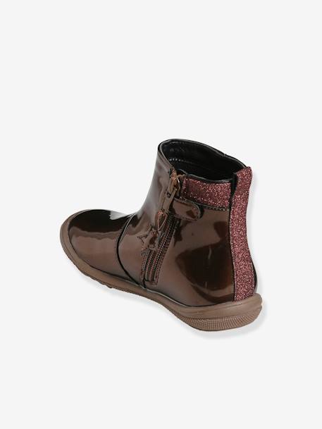 Patent Leather Boots for Girls, Designed for Autonomy BROWN DARK SOLID WITH DESIGN 