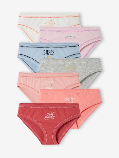 Pack of 7 Briefs for Girls WHITE LIGHT SOLID WITH DESIGN 