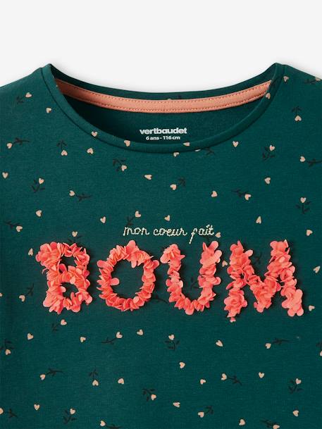Printed Top with Crimped Inscription in Relief, for Girls BROWN MEDIUM ALL OVER PRINTED+ecru+GREEN DARK ALL OVER PRINTED 