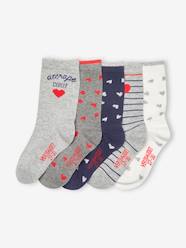 -Pack of 5 Pairs of Hearts Socks for Girls