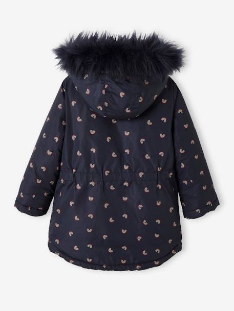 Parka with Hood & Sherpa Lining for Girls BLUE DARK ALL OVER PRINTED 