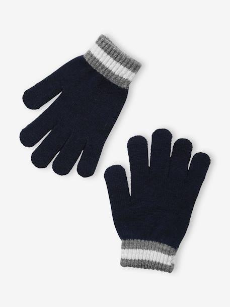 Beanie + Snood + Gloves Set in Rib Knit for Boys BLUE DARK TWO COLOR/MULTICOL+GREY MEDIUM TWO COLOR/MULTICOL 