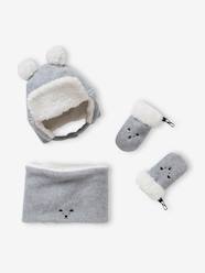 -Bear Chapka Hat + Snood + Mittens Set for Babies