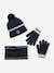 Beanie + Snood + Gloves Set in Rib Knit for Boys BLUE DARK TWO COLOR/MULTICOL+GREY MEDIUM TWO COLOR/MULTICOL 