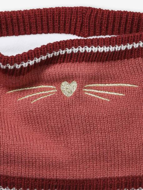 Rib Knit Snood with Embroidered Cat PINK DARK SOLID WITH DESIGN 