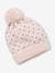 Beanie + Snood + Gloves with Hearts Set for Girls BLUE DARK ALL OVER PRINTED+PINK LIGHT SOLID WITH DESIGN 