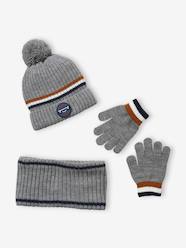 Beanie + Snood + Gloves Set in Rib Knit for Boys