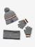 Beanie + Snood + Gloves Set in Rib Knit for Boys BLUE DARK TWO COLOR/MULTICOL+GREY MEDIUM TWO COLOR/MULTICOL 