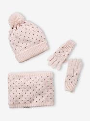 Girls-Accessories-Beanie + Snood + Gloves with Hearts Set for Girls