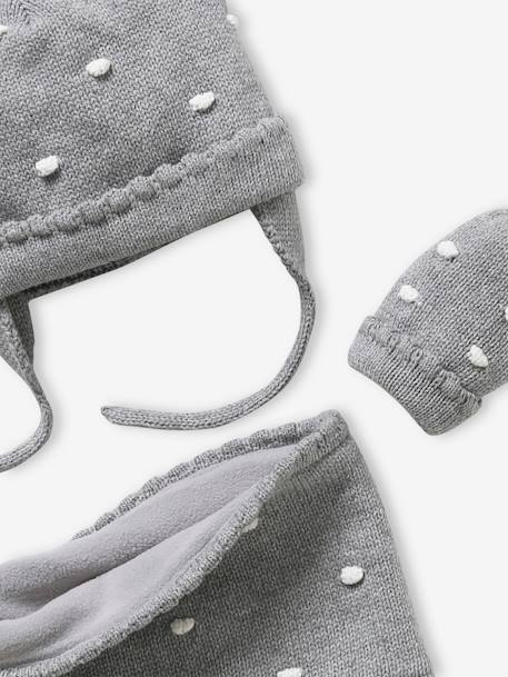 Dotted Beanie + Snood + Mittens Set for Baby Girls GREY DARK MIXED COLOR 