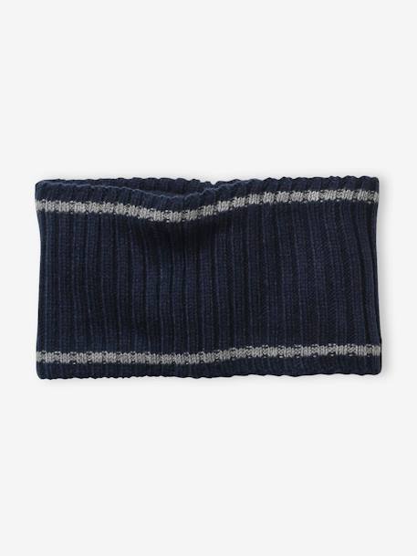 Beanie + Snood + Gloves Set in Rib Knit for Boys BLUE DARK TWO COLOR/MULTICOL+GREY MEDIUM TWO COLOR/MULTICOL 