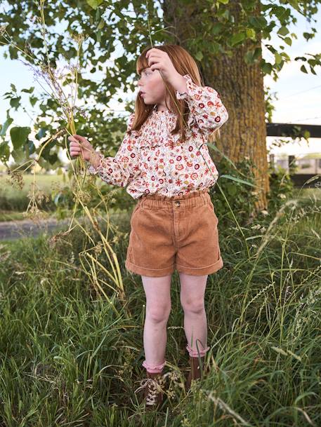 Paperbag Corduroy Shorts for Girls BROWN MEDIUM SOLID+dusky pink+PINK MEDIUM SOLID 