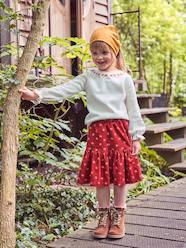 -Corduroy Skirt with Flowers & Iridescent Details, for Girls