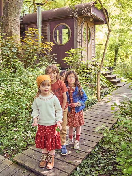 Corduroy Skirt with Flowers & Iridescent Details, for Girls BROWN MEDIUM ALL OVER PRINTED 