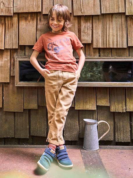 Worker Trousers, Easy to Slip On, for Boys BEIGE MEDIUM SOLID WITH DECOR+lichen+night blue 