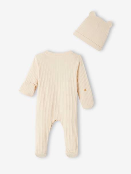 Rib Knit Jumpsuit & Beanie for Babies BEIGE LIGHT SOLID 