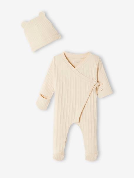 Rib Knit Jumpsuit & Beanie for Babies BEIGE LIGHT SOLID 