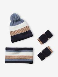 Boys-Accessories-Winter Hats, Scarves & Gloves-Striped Beanie + Snood + Gloves Set for Boys