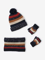 Boys-Accessories-Winter Hats, Scarves & Gloves-Striped Beanie + Snood + Gloves Set for Boys