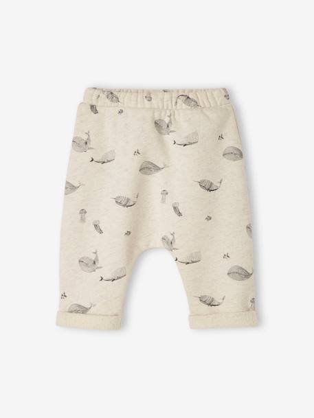 Trousers in Cotton Fleece, for Newborn Babies BEIGE LIGHT ALL OVER PRINTED+Dark Blue+Light Grey 