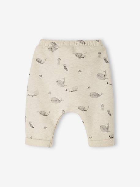 Trousers in Cotton Fleece, for Newborn Babies BEIGE LIGHT ALL OVER PRINTED+Dark Blue+Light Grey 