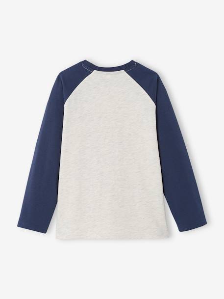 Top with Graphic Motif & Raglan Sleeves for Boys BLUE MEDIUM SOLID WITH DESIGN+lichen+marl grey+pecan nut+slate blue 