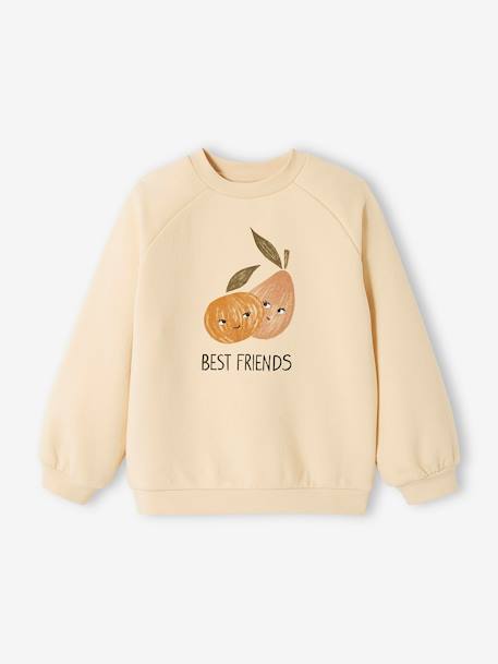 Sweatshirt with Motif, for Girls BEIGE DARK SOLID WITH DESIGN+curry yellow 