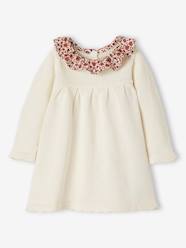 Knitted Dress with Collar in Floral Fabric for Babies