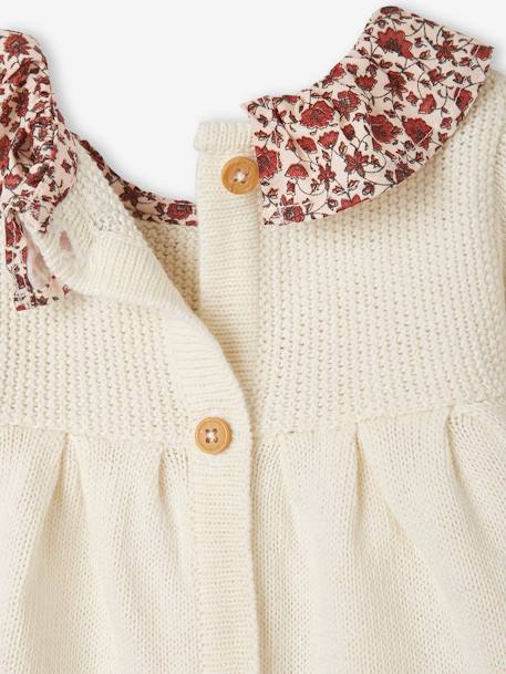 Knitted Dress with Collar in Floral Fabric for Babies rust+WHITE LIGHT SOLID WITH DESIGN 