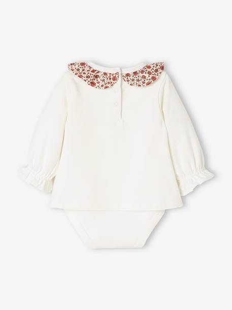 Long Sleeve Bodysuit Top with Ruffled Collar, for Babies rosy+WHITE LIGHT SOLID WITH DESIGN 