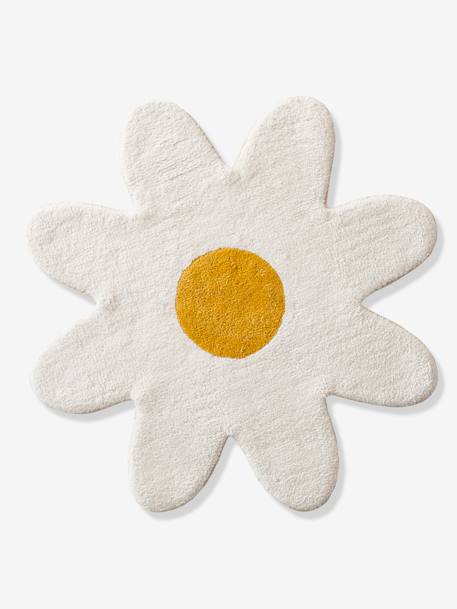 Bathroom Rug in Towelling, Flower WHITE LIGHT SOLID WITH DESIGN 