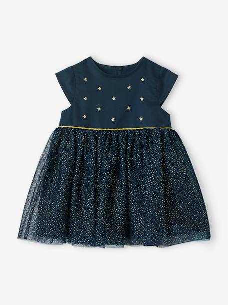 Occasion Wear Dress in Sateen & Iridescent Tulle, for Babies night blue 