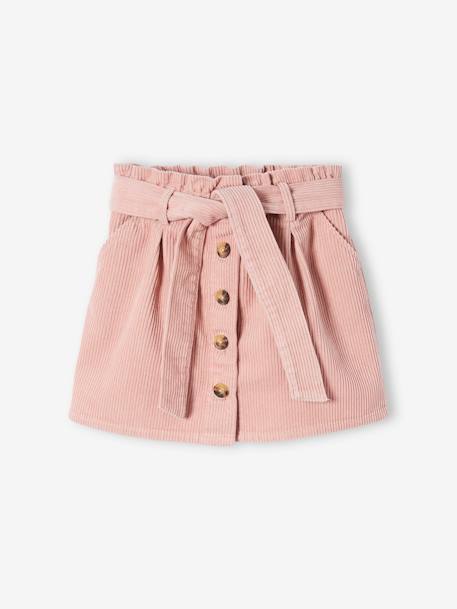 'Paperbag' Style Skirt in Corduroy for Girls Dark Green+grey blue+peach+PINK LIGHT SOLID 