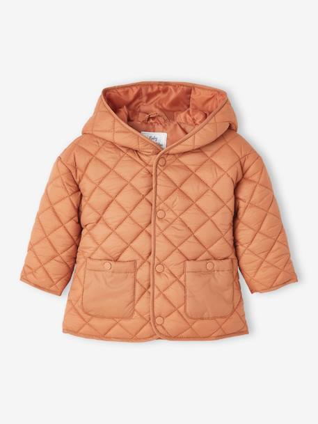 Padded Jacket with Hood for Babies ORANGE DARK SOLID 