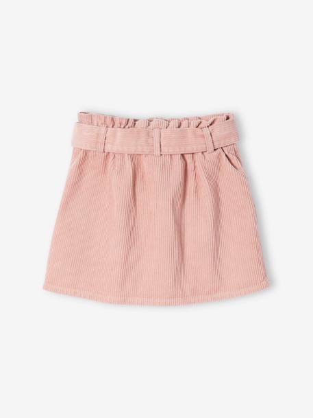 'Paperbag' Style Skirt in Corduroy for Girls Dark Green+grey blue+peach+PINK LIGHT SOLID 