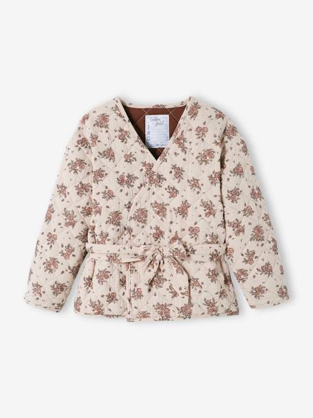 Reversible Quilted Jacket for Girls BEIGE LIGHT ALL OVER PRINTED 