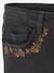 Flared Trousers with Embroidered Pockets for Girls BLACK DARK SOLID WITH DESIGN 