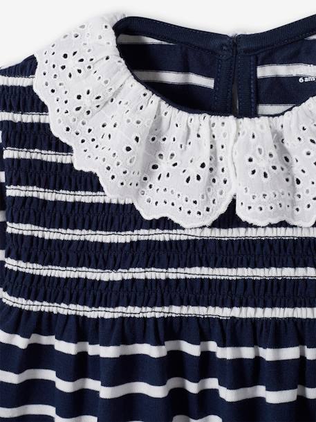 Blouse-like Top with Broderie Anglaise on the Collar, for Girls BLUE DARK STRIPED 