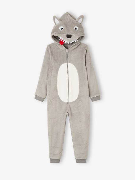 Wolf Onesie for Boys GREY LIGHT SOLID WITH DESIGN 