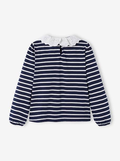 Blouse-like Top with Broderie Anglaise on the Collar, for Girls BLUE DARK STRIPED 