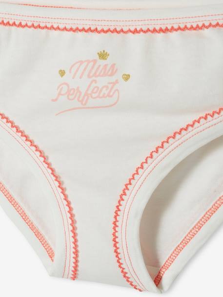 Pack of 7 Briefs for Girls WHITE LIGHT SOLID WITH DESIGN 