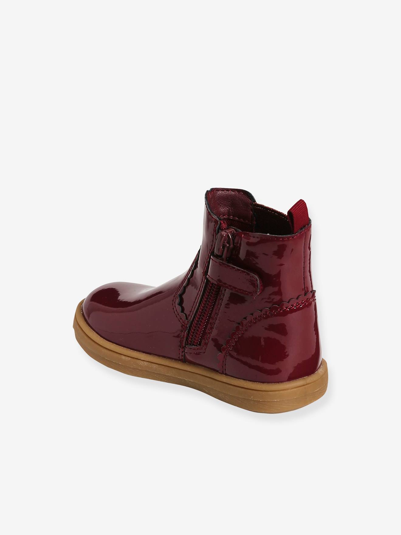 Patent Boots with Zip and Elastic for Baby Girls red dark solid