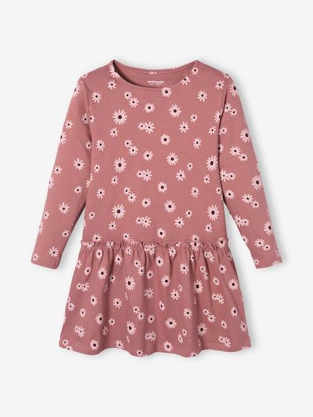 Long Sleeve Printed Dress for Girls ecru+grey green+old rose+PINK MEDIUM ALL OVER PRINTED+printed brown+rosy 