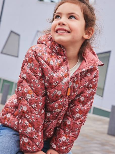 Lightweight Padded Jacket with Hood & Printed Motifs for Girls 6386+6636+PINK MEDIUM ALL OVER PRINTED+YELLOW MEDIUM ALL OVER PRINTED 