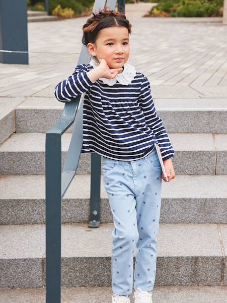 Blouse-like Top with Broderie Anglaise on the Collar, for Girls BLUE DARK STRIPED 