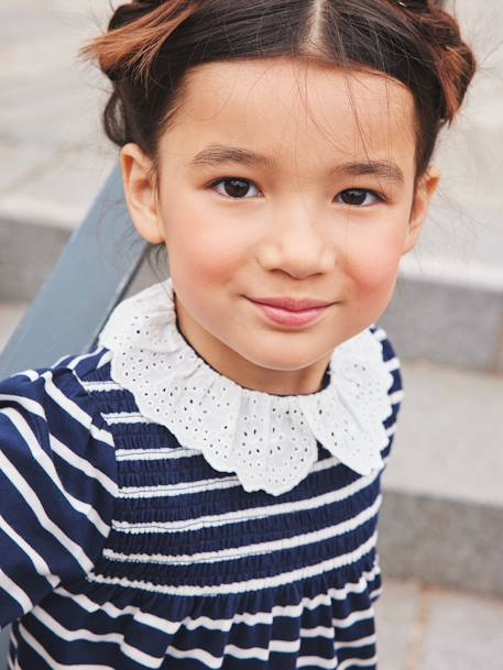 Blouse-like Top with Broderie Anglaise on the Collar, for Girls BLUE DARK STRIPED 