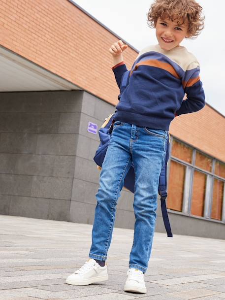 Striped Colourblock Jumper in Fine Knit for Boys BEIGE LIGHT SOLID WITH DESIGN+marl grey 