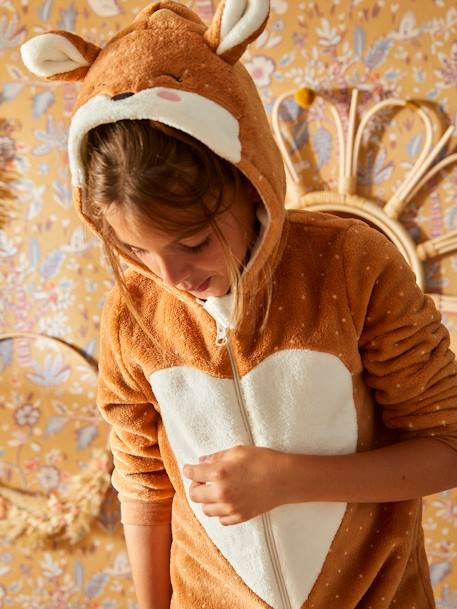 Fox Onesie for Girls BROWN LIGHT SOLID WITH DESIGN 