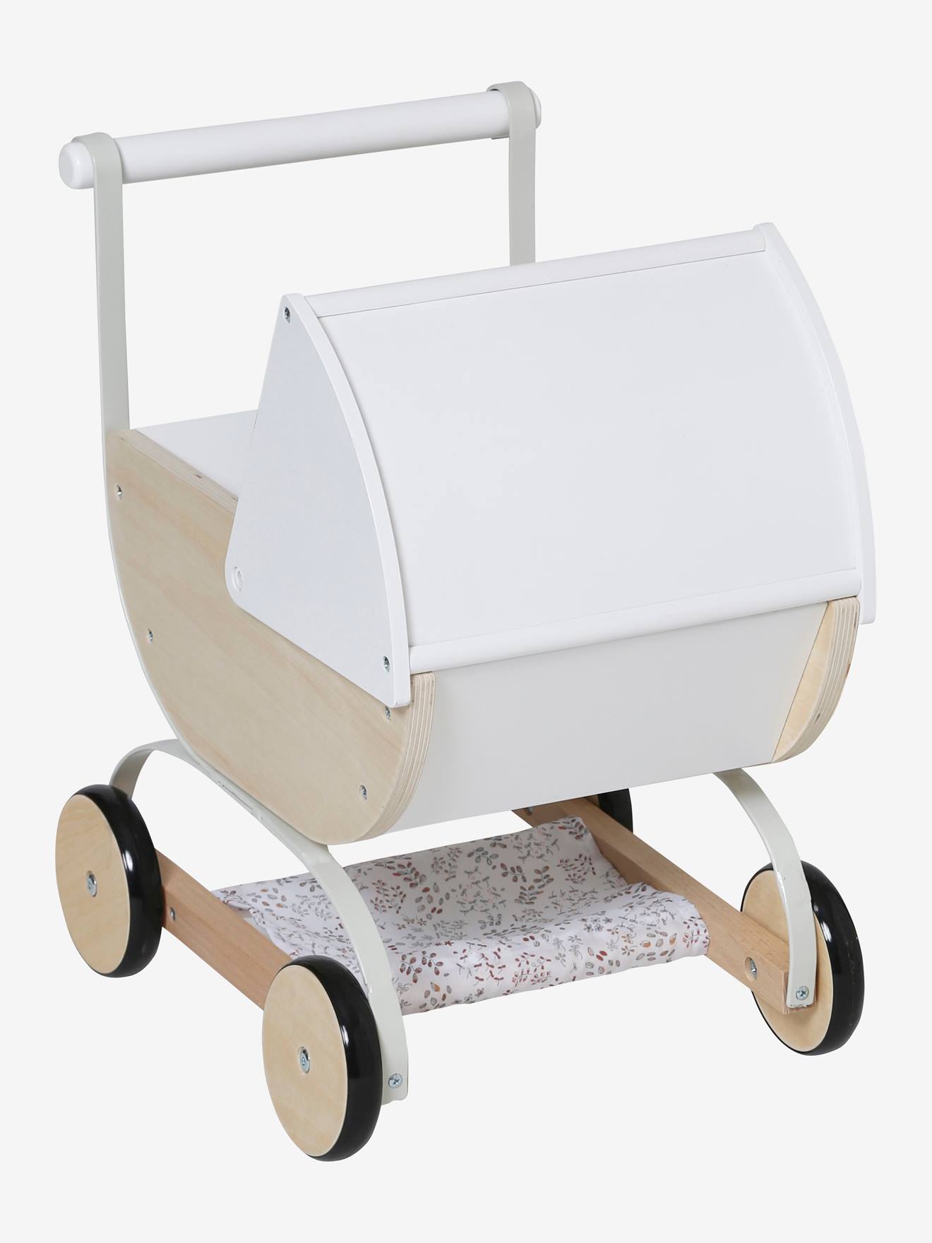 Pram for Dolls in FSC Wood white medium solid with design Toys Vertbaudet