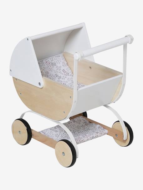 Pram for Dolls in FSC® Wood WHITE MEDIUM SOLID WITH DESIGN 